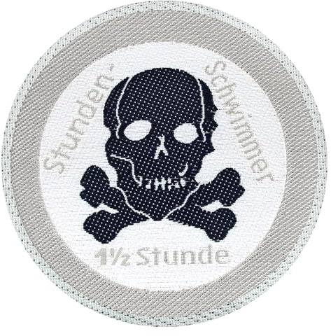 Seepferdchen® offizielles Totenkopf Abzeichen Silber zum Aufnähen | 1 1/2h Totenkopf Abzeichen für Stundenwimmer | einfach zum Aufnähen | Made in Germany