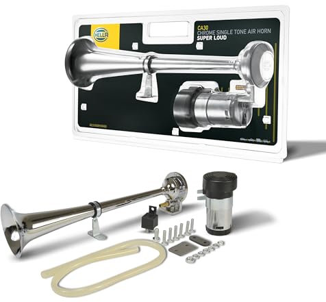 HELLA Drucklufthorn - LKW Hupe - Fanfare - CA30 - 24V - 115dB(A) - Frequenzbereich: 370Hz - Hochton - elektrisch-pneumatisch - ECE - Gehäusefarbe: silber - 3PA 013 410-021
