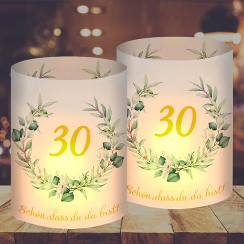 12 Windlicht Tischdeko 30 Geburtstag, Deko 30. Geburtstag Frau Mann, Tischdeko Geburtstag 30, Schön DASS Du Da Bist, Geeignet für Teelichter oder Kerzen