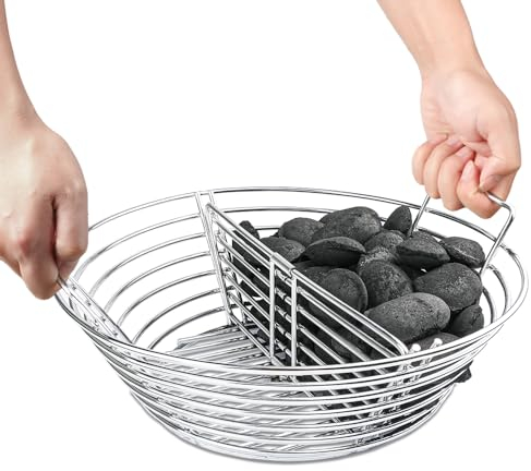 DOLAMOTY The Accessories for Big Green Egg, Ash Charcoal Basket for Large BGE, Parts for Big Green Egg, Stainless Steel Grill Ash Baskets for The Large(L) BGE and Kamado the Joe Classic(with Divider)