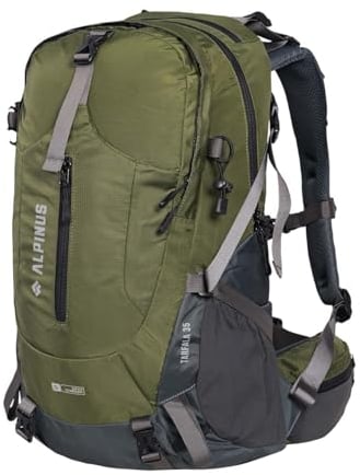Alpinus Tarfala Wanderrucksack 35L Grün - Trekkingrucksack mit ADS-Belüftungssystem, Laptopfach & Regenhülle für Wandern & Tagestouren, Outdoor Rucksack für Wandern und Trekking