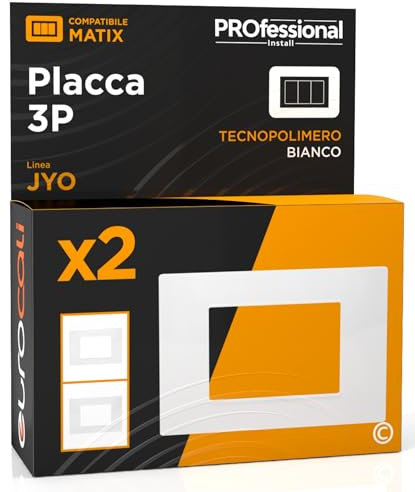 Placca in Tecnopolimero Rettangolare a 3 Moduli Compatibile con BTicino Matix per Frutti Elettrici Colore Bianco - Confezione da 2