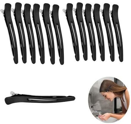 NIYATA 12Pcs Pince Crocodile Cheveux Professionnel,11CM Pince Cheveux Coiffeur,Hair Clip,Pince Coiffeur Crocodile Noir,Antidérapantes,pour Salon Coiffeur,Maquillage