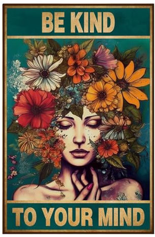 Nayyana Be Kind to Your Mind Vintage-Bildposter, Hippie-Boho-Wandkunst, Vintage Poster, Ermutigungsgeschenke für Frauen, Heimbüro, Schlafzimmer, Wohnzimmer, Wanddekoration, Stil 3