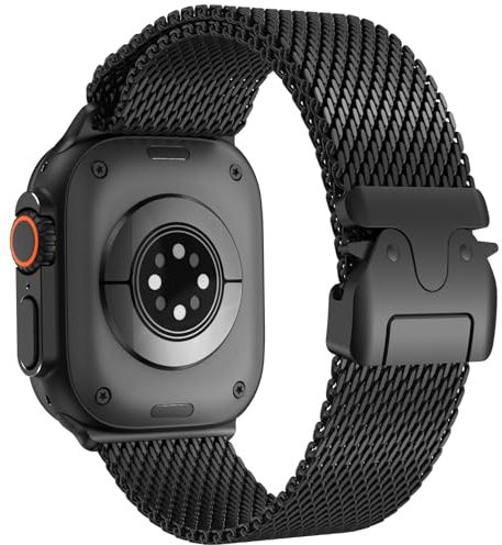 XINGYAS Compatible with Apple Watch Band for Men, Milanese Mesh Loop for Apple Watch Ultra 2/Ultra 49mm, Series 10 46mm, 9/8/7 45mm, SE2/SE/6/5/4 44mm, 3/2/1 42mm Parachute-style Buckle(49mm Black)