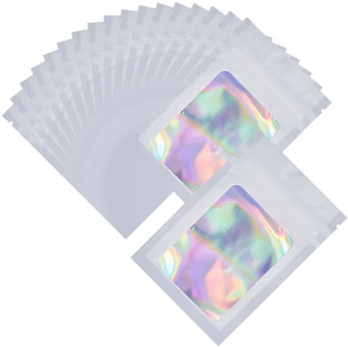 SOFPLATE 100 Pieza 3 x 4 Bolsas Pequeñas con Cierre Hermético para Regalo Bolsas Holográficas A Granel Resellables A Prueba de Olores con Ventana Transparente Bolsas de Plástico con Cierre Hermético