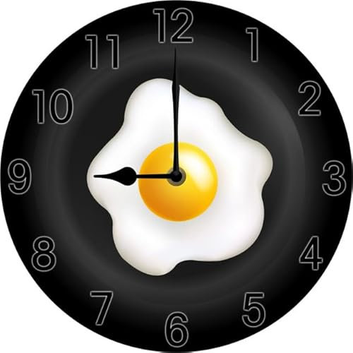 Geroclonup Relojes de cocina con huevos fritos para comedor, restaurante, bar, divertidos relojes de pared de cocina, funciona con pilas, movimiento silencioso de 25 x 25 cm, decoración de habitación