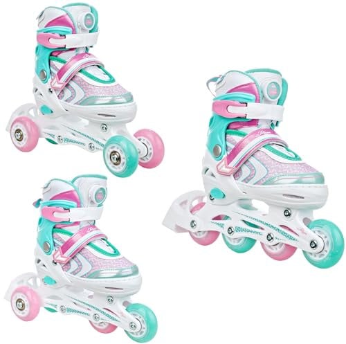 RAVEN 3in1 Inline Skates Triskates Rollschuhe Inliner für Kinder Mädchen verstellbar (Lia Plus Mint, 34-37 (21,5cm-24cm))