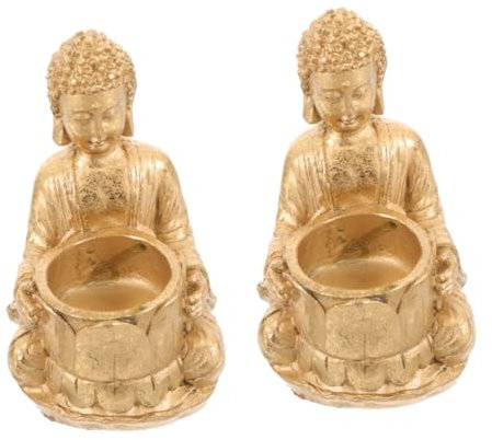 MAGICLULU 2st Kerzenhalter Mit Buddha-Statue Aus Kunstharz Flammenlose Kerzen Mit Fernbedienung Kerzenhalter Glockenspiel Figurenförmiger Lampe Teelicht Gefälscht Leuchter