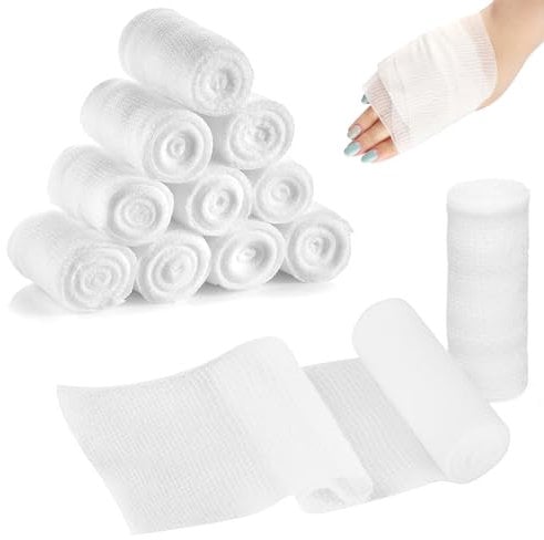 12 Piezas Gasas Rollos Venda 7.5cmx4.5m Banda Venda,Cinta Venda,Flexible Vendas profesional,Cinta Adhesiva Deportiva,Cinta deportiva (Blanco)