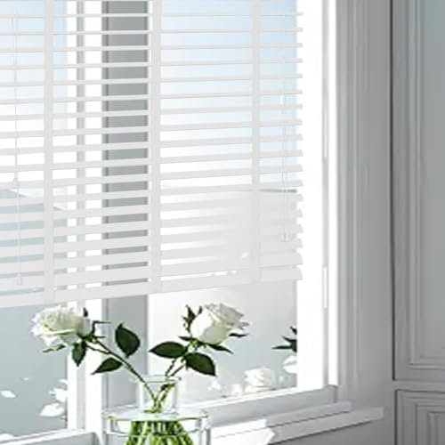 Holzjalousie für Fenster & Türen 40cm 60cm 73cm 88cm 100cm 120cm Sichtschutzrollos & jalousien Anpassbar Sonnenschutz Thermo vorhänge für innen Horizontal Jalousette(Weiß)