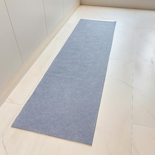 Symeton Waschbare Küchenteppich mit Kleberückseite, 40×200 cm, zuschneidbar, rutschfest, für Küche, Flur, Eingangsbereich, Wohnzimmer (1, Hellgrau)