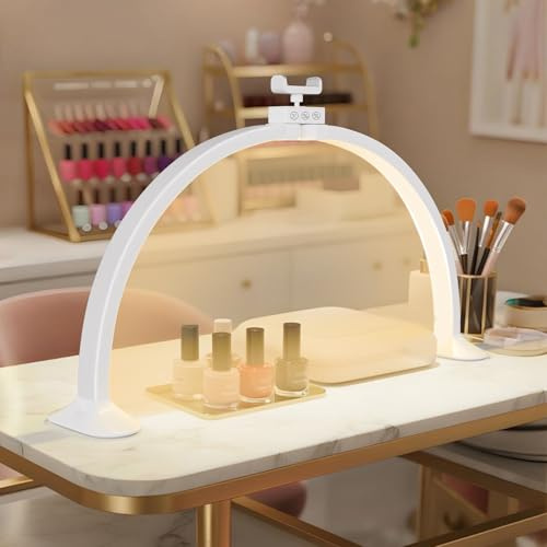 Lmaqfum Half Moon Lampe für Nagel Schreibtisch, Faltbare LED Nageltischlampe für Nail Tech mit Telefonhalter,Nageltisch lampe mit 3 Farbmodi 10 Helligkeiten für Schönheit Tattoo Maniküre (81CM/48W)