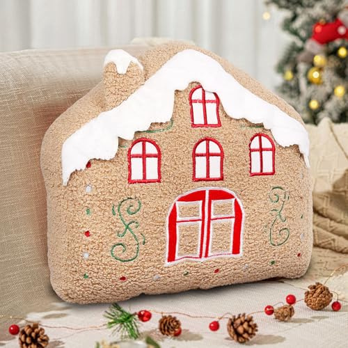 Mecctuck Lebkuchenhaus Kissen, Weihnachtskissen, 32cm Plüsch Lebkuchen Puppe Kissen Weihnachten, Weicher und Niedliches Weihnachtsdeko Puppen Sofa Couch Bett Home Dekorationen