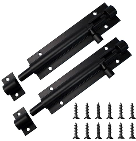2 Set Lock Bolts, 4 Inch Door Latch Lock Slide Bolt, Heavy Duty Aluminium Barrel Bolts with Black Coating, Rust-Proof And Durable, Universal Anti-Theft Privacy Latches for Bathroom Bedroom Garden Shed