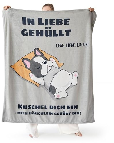 BEDSURE Kuscheldecke Geschenke Deko Decke - 130x150cm, Grau Bulldogge | Geburtstagsgeschenk für Freund, Papa, Oma & Opa, Weiche Flauschige Fleecedecke, Geschenk für Muttertag, Vatertag, Geburtstag