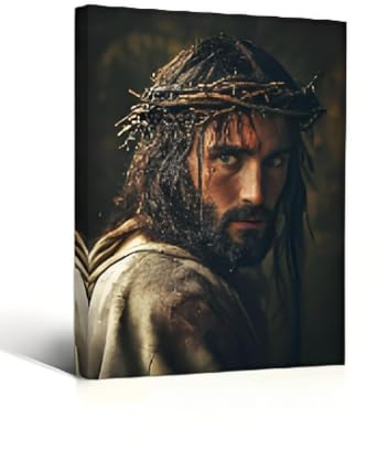 lianyibo 1 Stück Jesus Christus Leinwandbild, religiöse christliche Heimdekoration, Dornenkrone-Kunstwerk für Wohnzimmerdekoration (60x80cm/Innenrahmen)