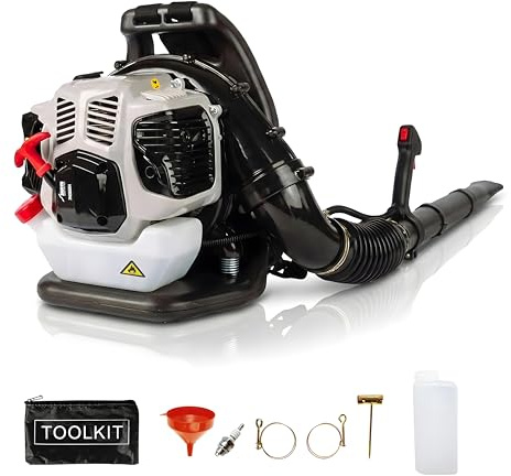 SHAYN Mochila sopladora de hojas de gasolina de 52 cc, fácil arranque, 170 MPH, potente soplador de hojas, gasolina, 890 CFM, antivibración, arnés acolchado, soplador de jardín de 2 tiempos para hojas