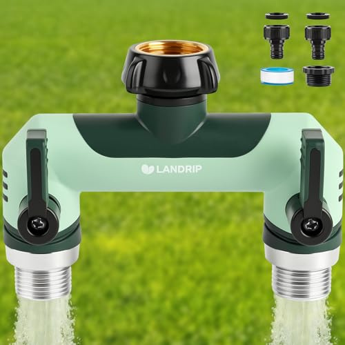Landrip Wasserverteiler 2fach,3/4 Zoll 2 Wege Verteiler Wasser, Wasserverteiler 2 Wege-Leckfrei, Kälte & UV-beständig, für Garten, Bewässerung, Wohnmobil, Innenbereich, Waschmaschine, Grün
