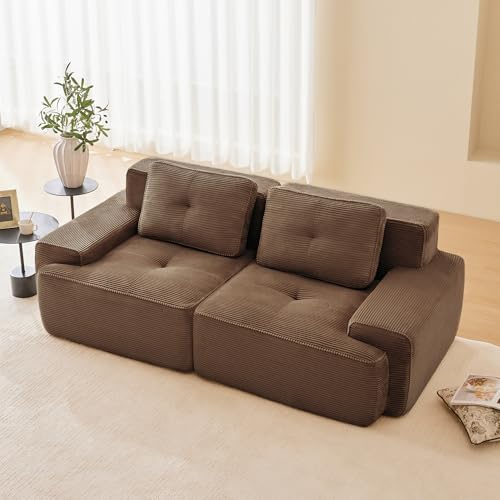 Bladez Modulares Cord Sofa Loveseat Modernes 2-Sitzer Wohnzimmer Couch mit Komfort & Tiefsitz-Unterstützung, Ohne Montage 32D Hochelastische Schaum Boneless Sofa (Braun, 2-Sitzer)