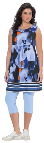 Ulla Popken Damen große Größen Übergrößen Plus Size Jerseykleid, Bordüre, A-Linie, Rundhals, ärmellos atlantikblau 42+ 849887722-42+