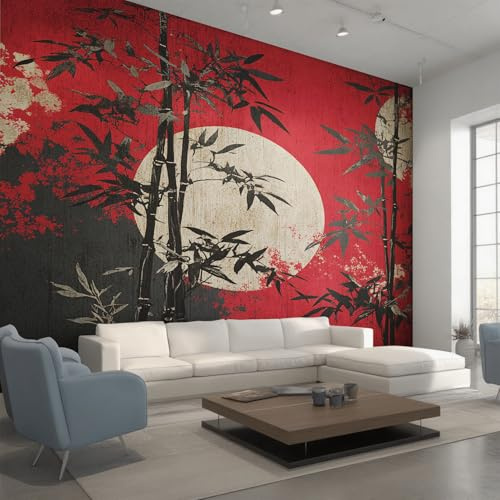 Générique Papier Peint Panoramique Bambou Japonais, Papier Peint Soleil Japon Oriental Zen 400x280 cm, Fresque Murale Intissé, Décoration Murale Salon Chambre