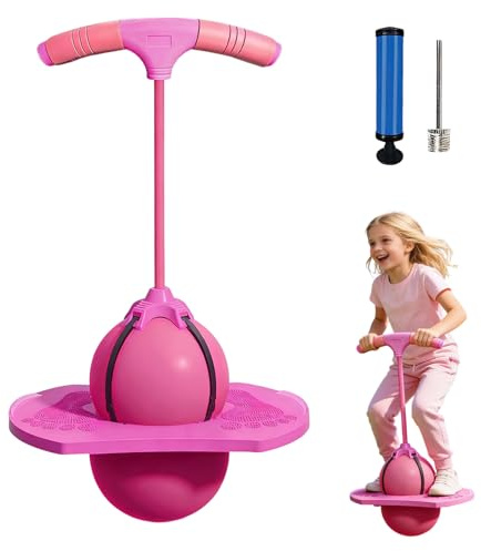 XILEPINGAN Ballon Sauteur Pogo avec Poignée, Pogo-Ball pour Adultes, Balle de Saut en Plein Air, avec Pompe, pour Intérieur et Extérieur (Rose)