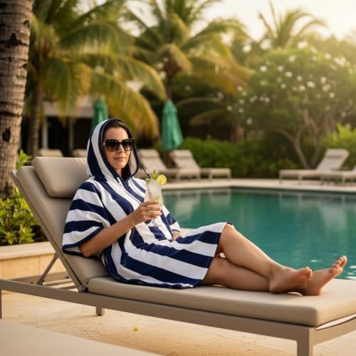GC GAVENO CAVAILIA Poncho Towel Adult - Changing Robe Women Men for Beach, Bath, Swimming Poncho with Hooded - Lightweight, Super Absorbent Quick Drying Towel Changing Robe - 108x85cm, Navy