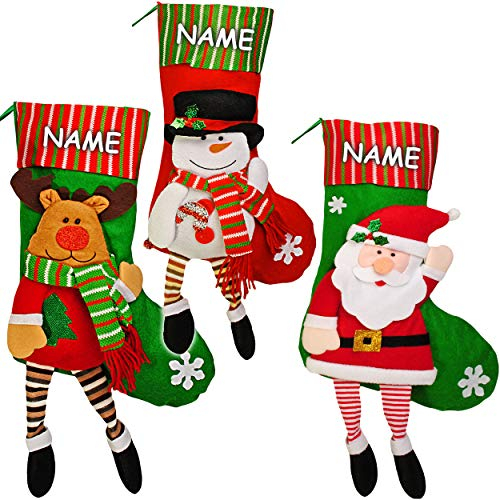 alles-meine.de GmbH XL - Weihnachtssocke & Filzstrumpf - inkl. Name - 3D Effekt - 52 cm - Weihnachtsmann/Schneemann/Elch - zum Aufhängen - Nikolausstiefel - Nikolausstrumpf /..