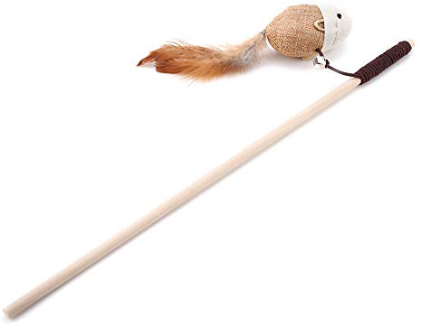 Interactive Cat Teaser Wand, Funny Feather Rat Toy with Wooden Stick for Kitten Chasing Play, Indoor Outdoor Exercise Fun for Cats and Kittens