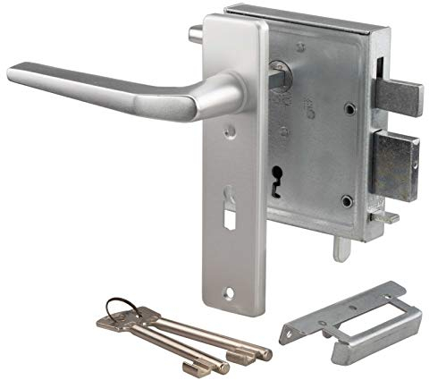 INTRA-TEC Aufschraubschloss mit hebender Falle, 2 Buntbart-Schlüsseln (Buntbart Alu, Silber)