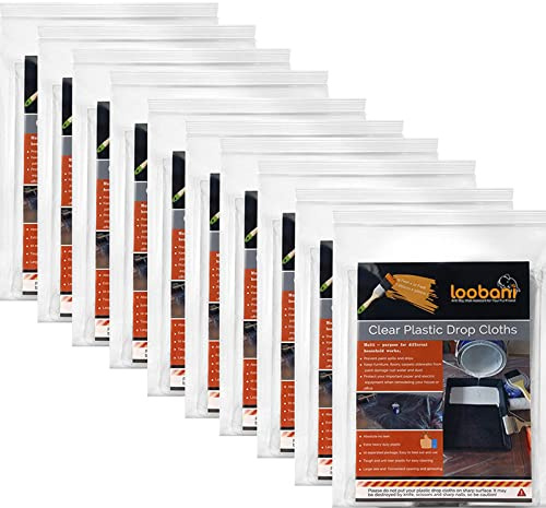 10 Piece Painter Plastic Drop Cloths Sheet,Waterproof Anti-dust Cover,9x12 Feet Disposable Tarp for Painting for Couch/Furniture Cover