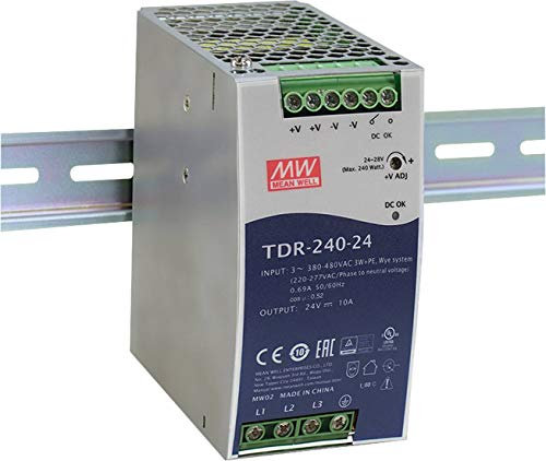 Mean Well TDR-240-24 - Fuente de alimentación para Carril DIN (24 V/CC, 10 A, 240 W)