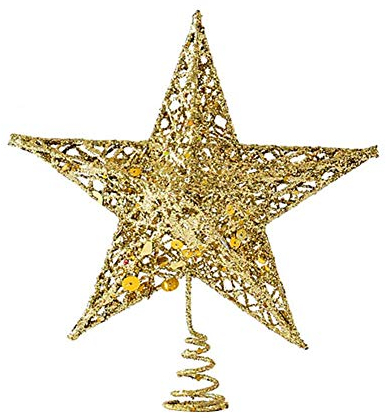 Molinter Tannenbaumspitze Weihnachtsbaumspitze Christbaumspitzen Baumspitze Metall Glitzer Weihnachtsbaum Stern Weihnachtsstern Baumschmuck für Weihnachten Deko (Gold, 15cm)