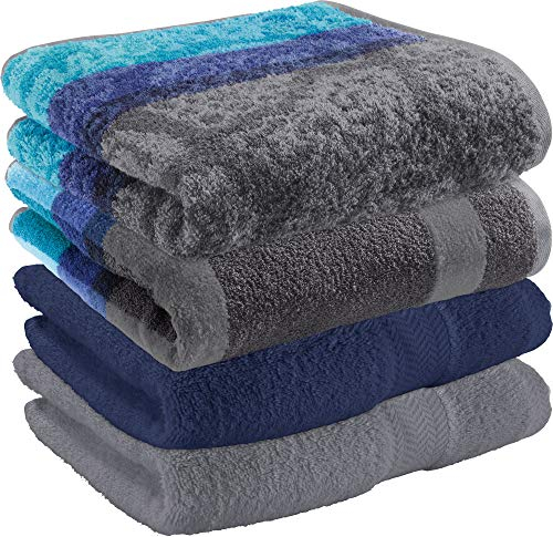 Erwin Müller Handtuch-Set 4er-Pack Walk-Frottier türkis/Marine/grau Größe 50x100 cm