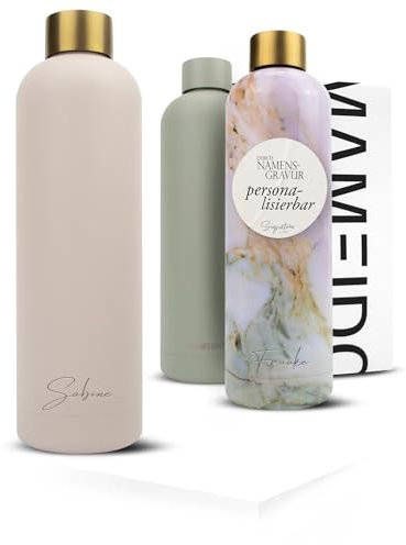 MAMEIDO Edelstahl Trinkflasche personalisiert 500ml, auslaufsichere Trinkflasche mit Namen, Namensgravur als personalisiertes Geschenk (personalisiert, 0,5l)