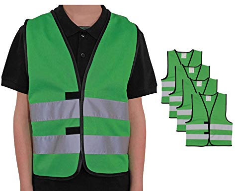 4business 4er Set Signalweste für Kinder grün Größen XS - S Polyester waschbar Sicherheitsweste 4 Stück (XS)