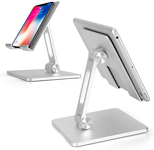 Zienstar Supporto Pieghevole per Tablet in Alluminio,Staffa Regolabile in Doppia Altezza e Angolazione per Tablet/iPad/Cellulare da 4-15.6 (Argento)