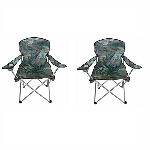 2'er Set Comfort Anglersessel Campingstuhl Faltstuhl Anglerstuhl Regiestuhl mit Getränkehalter und Tasche in Camouflage gepolstert