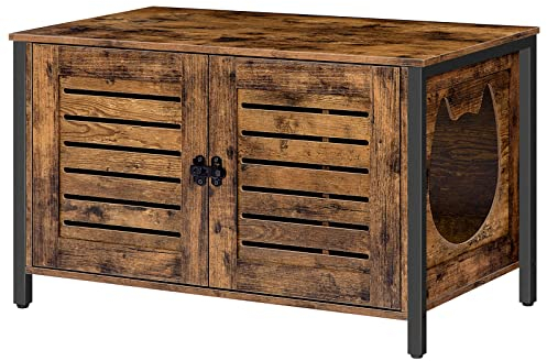 HOOBRO Cajón de Arena para Gatos, Mueble para Gatos con Puertas de Rejilla, Armario de Almacenamiento, Cajón para Aseo de Gatos, Alfombra con Forma de Cabeza de Gato de Regalo, Vintage EBF06MW01
