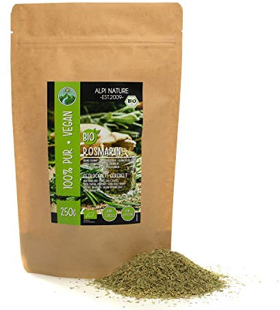 Alpi Nature Romarin BIO 250g, Feuilles de Romarin Séchées et Frottées pour la Cuisine