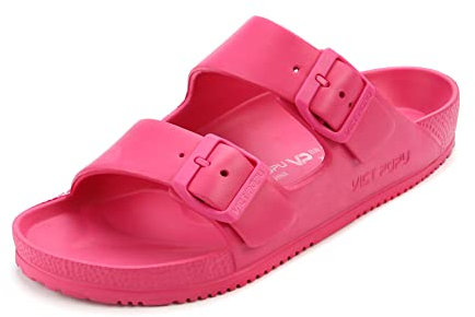 VICT POPU Pantoletten Damen mit Fussbett Sandalen Flach Rutschfest Sommer Badelatschen Lässig EVA Slides Erwachsene Schlappen Pfirsich 37
