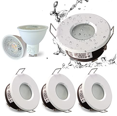 Sweier IP65 Bad Deckenstrahler,5W Weiß Wasserdichte LED Spot, Kaltweiß 6000K 230V Einbaustrahler Badezimmer 430LM,für Badezimmer und Küche,Ausschnitt 68 mm Satz von 4
