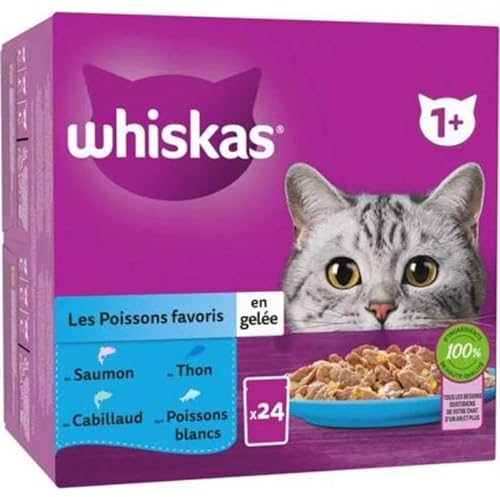 WHISKAS Sachets fraîcheur Les Poissons favoris en gelée 4 variétés pour Chat Adulte 24x85g