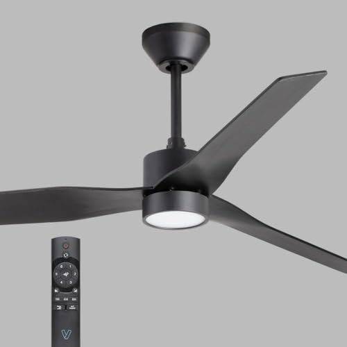 ventyly / ORIGINAL/Ventilador de techo negro con luz y palas reversibles negro-nogal Ø120 cm/Ultra Silencioso, bajo consumo, 6 Velocidades, Mando, Verano-Invierno, temporizador, LED regulable