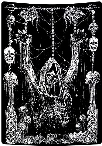 Yrendenge Schädel Wandteppich, Menschlicher Schädel Wandbehang, Schwarz und Weiß Wandbehang, Ästhetischer Stil Gothic Wandtuch, Schlafzimmer Home Decor Wandtuch, Polyester 150cmx130cm