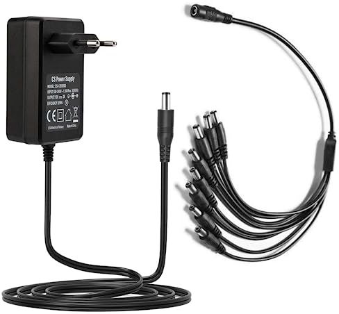 Tonton 12V 3A Netzadapter 2,1mm x 5,5mm Splitter für Überwachungskamera, NVR DVR Recorder, Monitor, WLAN-Router, Laptop - DC Buchse Kabelstecker + 1 auf 8 Y-Splitter Kabel (1 bis 8 Wege)