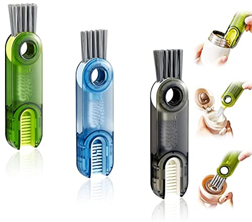 3 in 1 Bottle Cup Lid Crevice Detail Cleaning Brush Set 3PCS Multifunctional Portable Tiny Bottle Gap Cleaner Brush Bottle Nursing Brush Cleaner Tool for Home Kitchen Washing