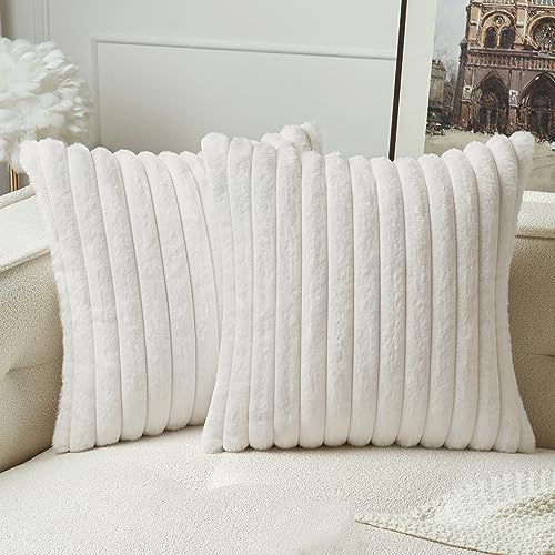 MIULEE Plüsch Samt Kissenbezug Kissenbezüge Kunstpelz Weich Moderne Sofakissen Dekokissen Glatter Reißverschluss Waschbar Deko Kissenhülle für Wohnzimmer Sofa 2er Set 45x45 cm Reines Weiß