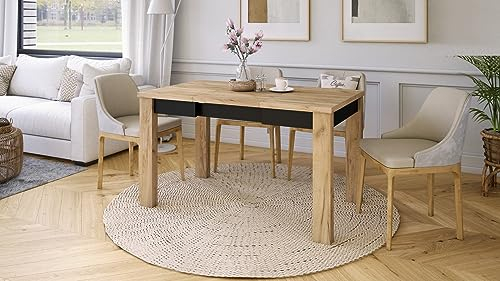 Design Esstisch Tisch Fonte ausziehbar 85 bis 130 cm, Farbe:Eiche Gold - Schwarz matt